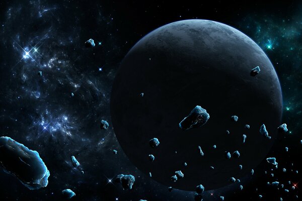 Fragmentos de asteroides en órbita de un planeta helado