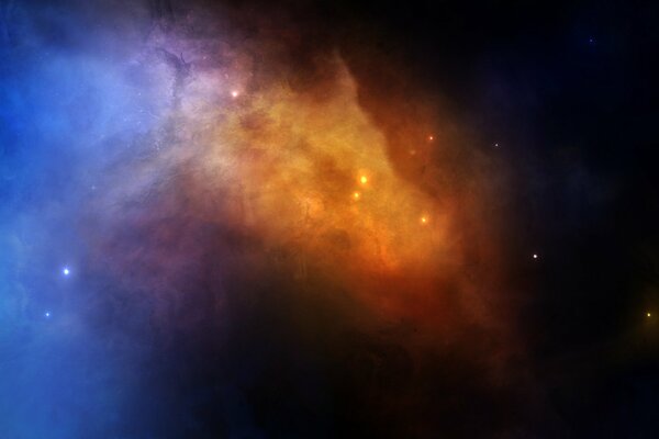 Blue and red misty glow in the form of a dragon in space