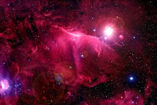 An unexplored bright red nebula in space