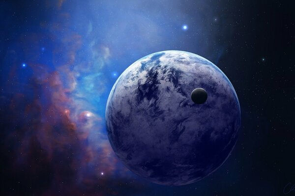 Un pianeta circondato da nebulosa e stelle