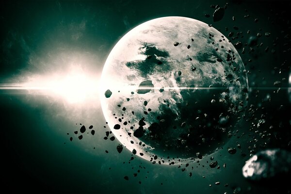 Asteroide diseccionando el espacio de los planetas en el espacio estelar