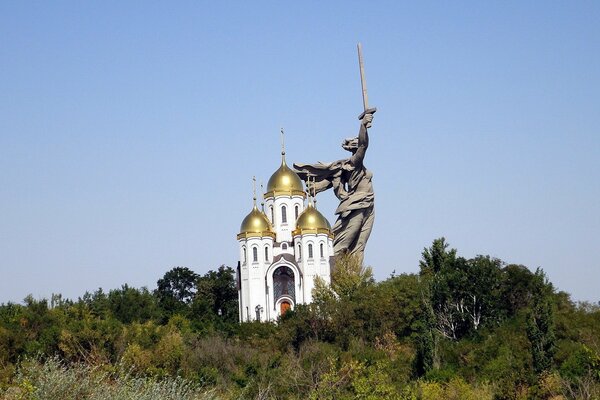 Cathedral near the monument in Volgograd