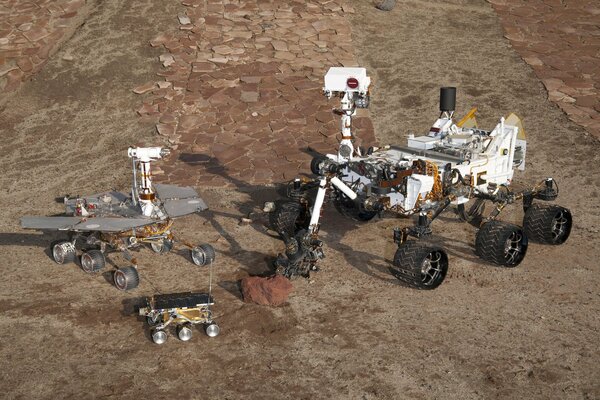 Research vehicles on the surface of Mars