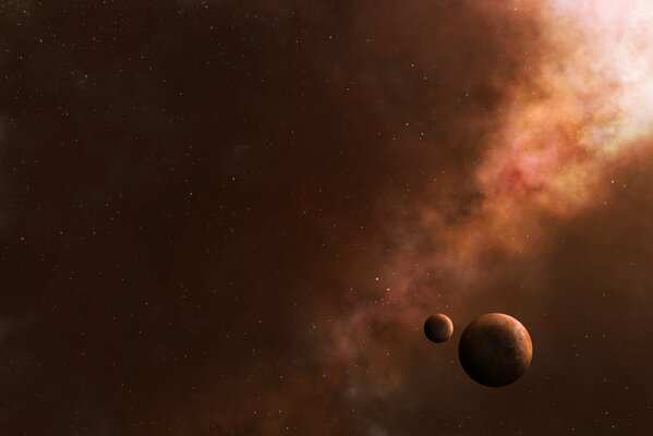 Due pianeti sullo sfondo dello spazio in una tonalità marrone