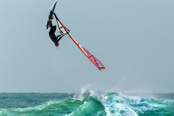 Windsurfing jump over the waves