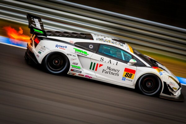 White racing car on the track