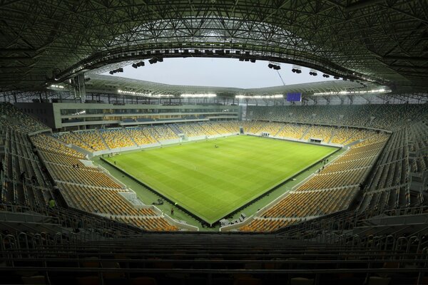 Panoramic photo of an empty sports arena in Lviv