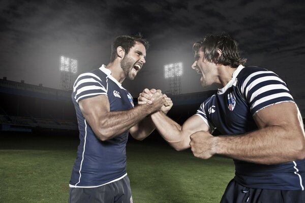 Two players greet each other before the game