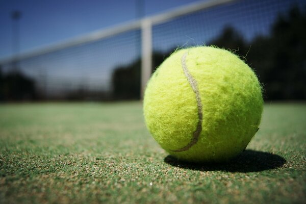 Nahaufnahme eines Tennisballs auf dem Platz