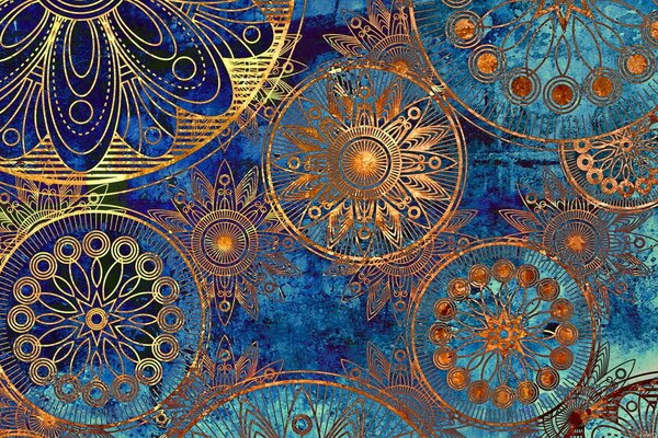 Mandala patterns on a blue background