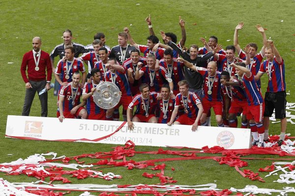 Victoria del equipo de fútbol en Munich