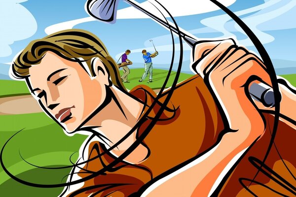 Drawing of a man playing golf