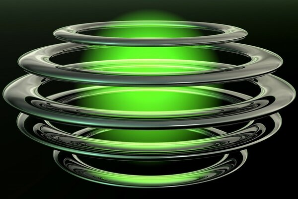 Círculos verdes 3D que sobre fondo negro