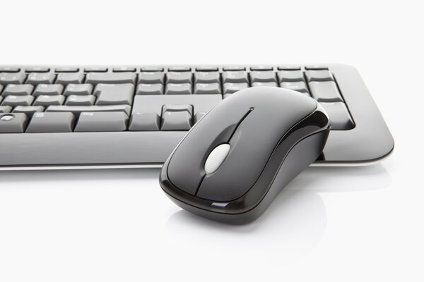 Clavier avec souris sur fond blanc