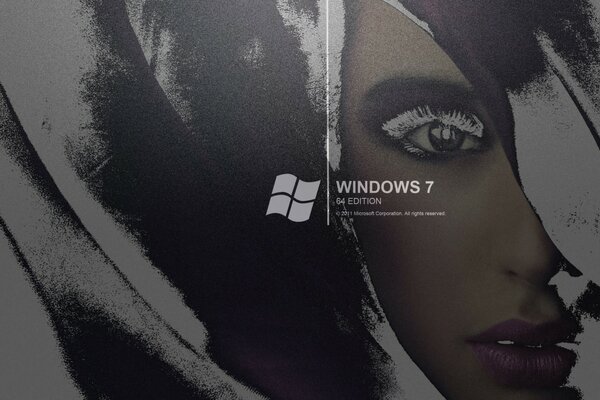 Logo Windows siedem na tle twarzy dziewczyny z białymi rzęsami