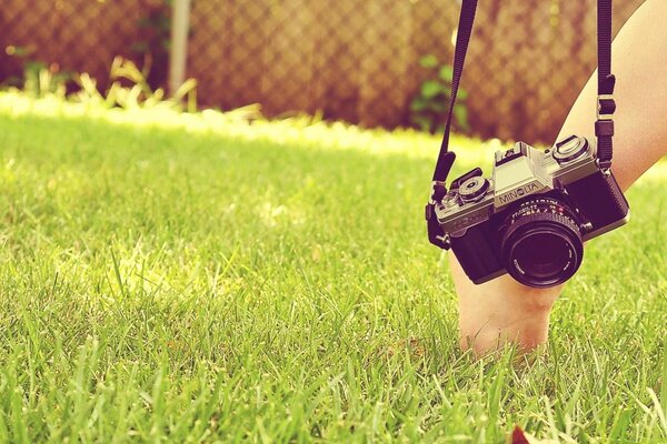 Macchina fotografica sull erba verde