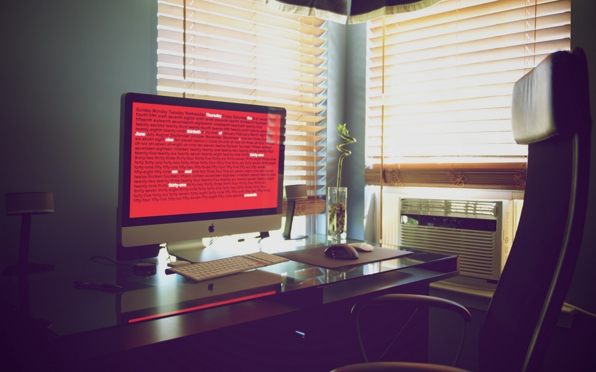 flower monitor keyboard chair workspace table