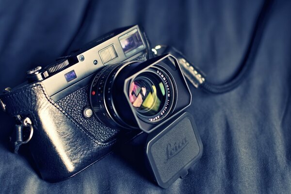 Leica camera on black background