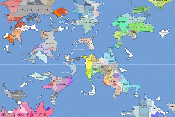 Countries of the world on the Internet map