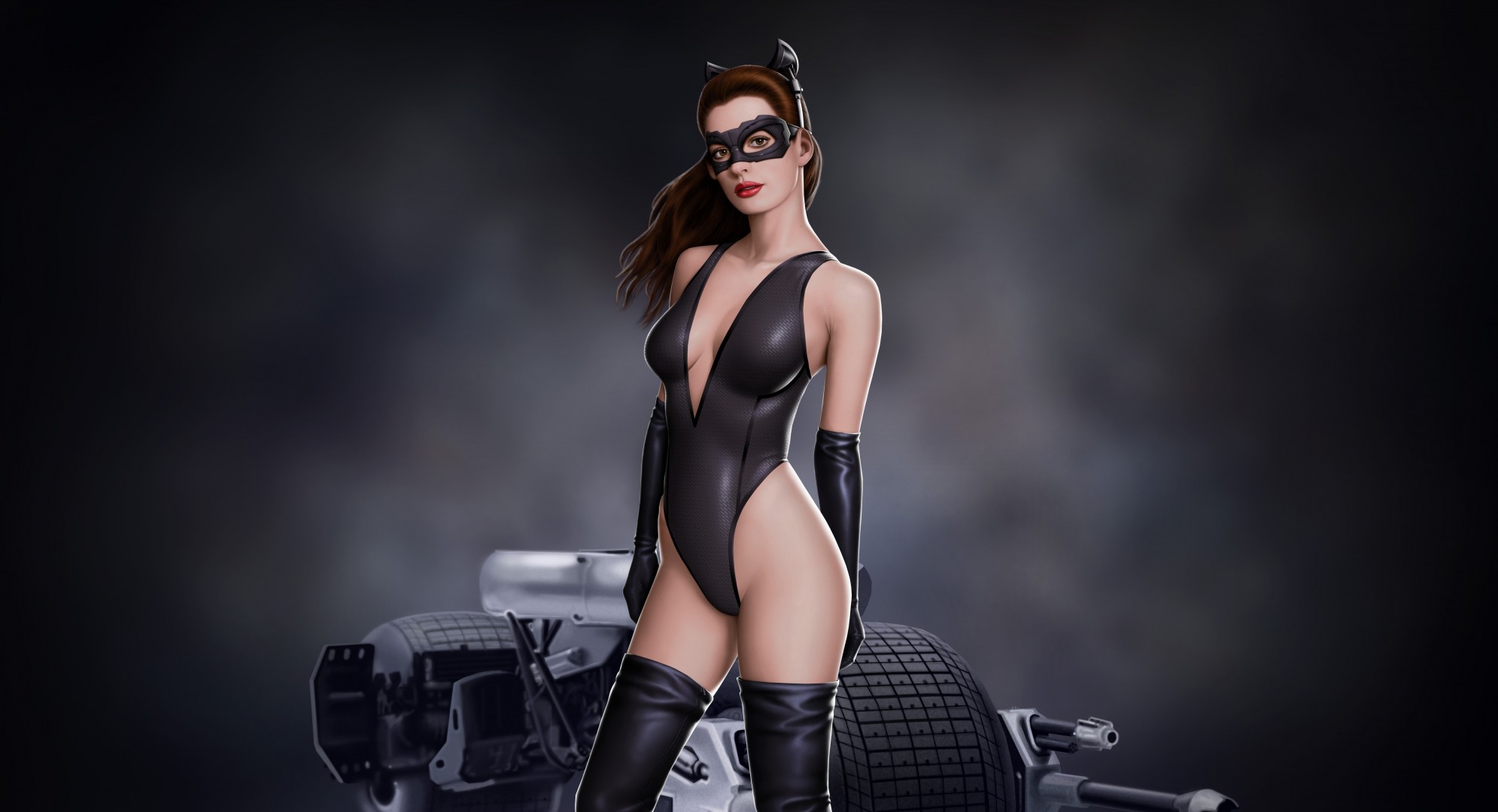 arte vista anne hathaway catwoman batman maschera