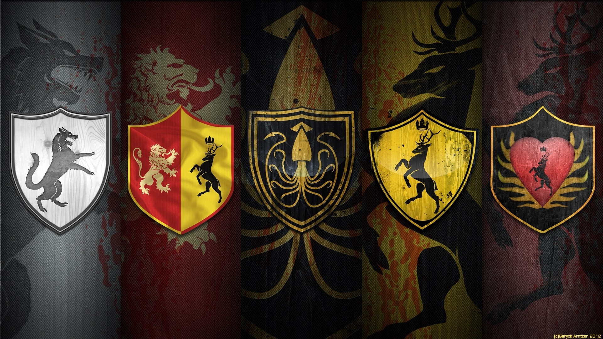 greyjoy stemma la guerra dei cinque re baratheon leone cervo lupo arren stark il trono di spade le cronache del ghiaccio e del fuoco polpo