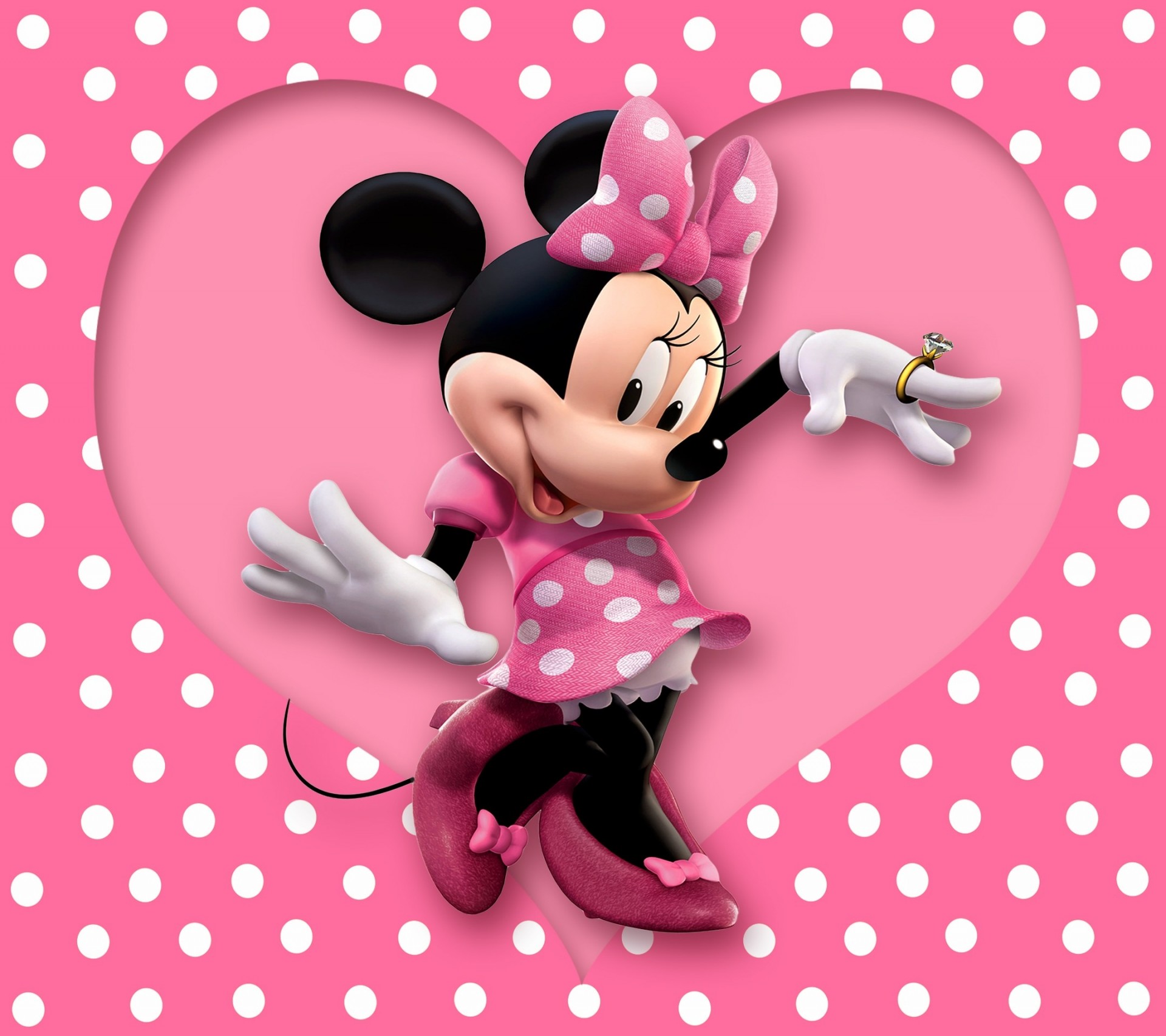 souris disney coeur rose minnie pois dessin animé