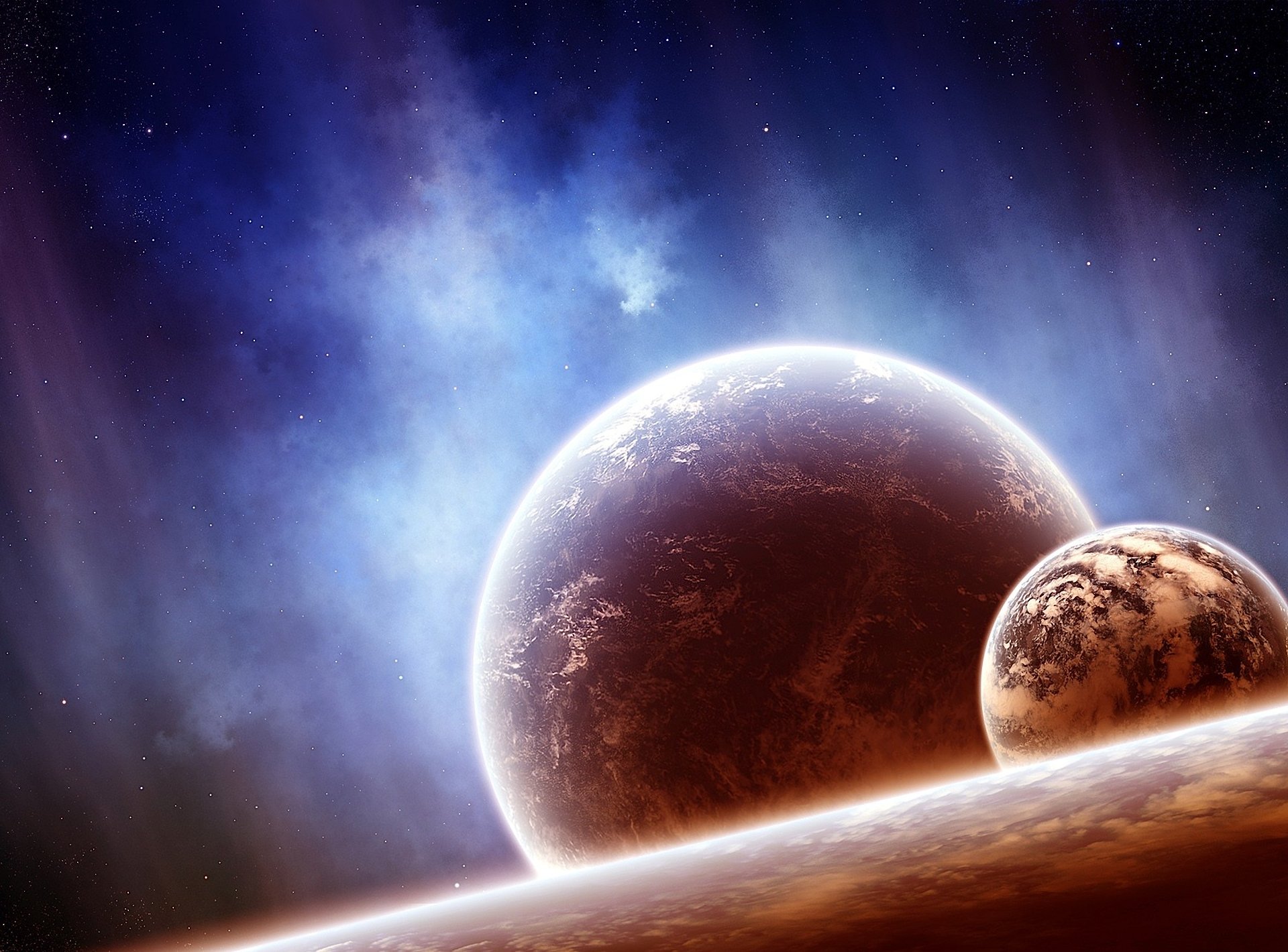 espace planètes satellite nébuleuse étoiles