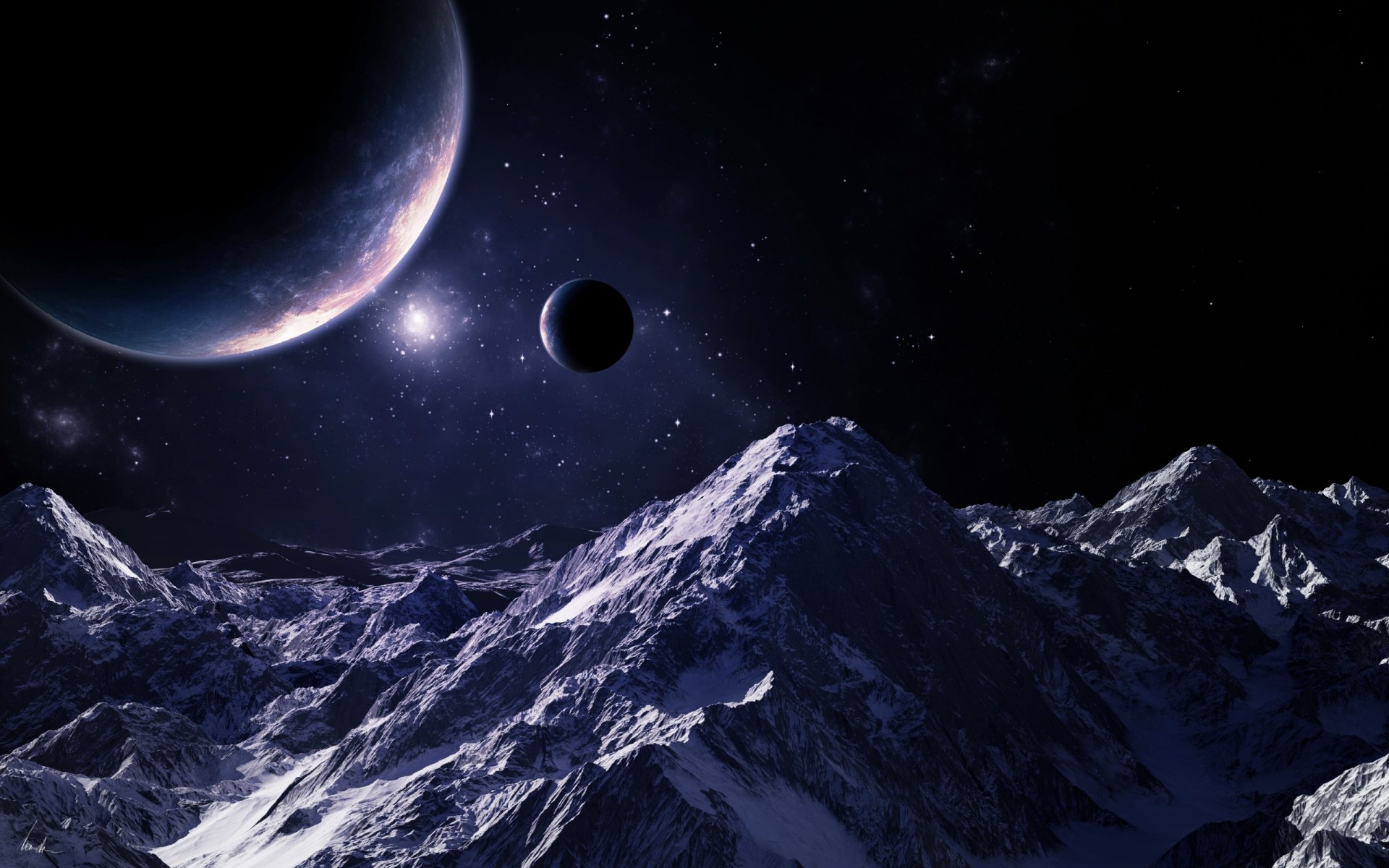 planeten sterne himmel berge licht
