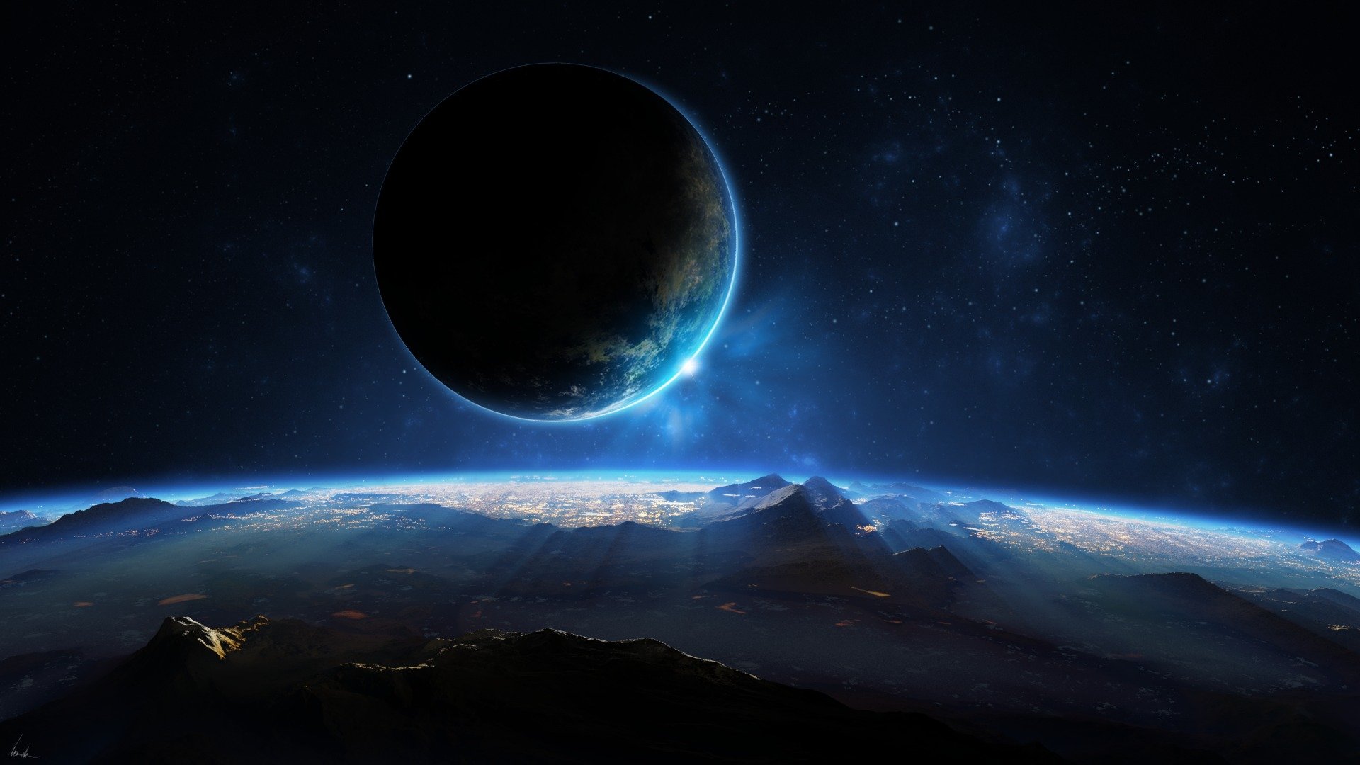 superficie planeta estrellas satélite