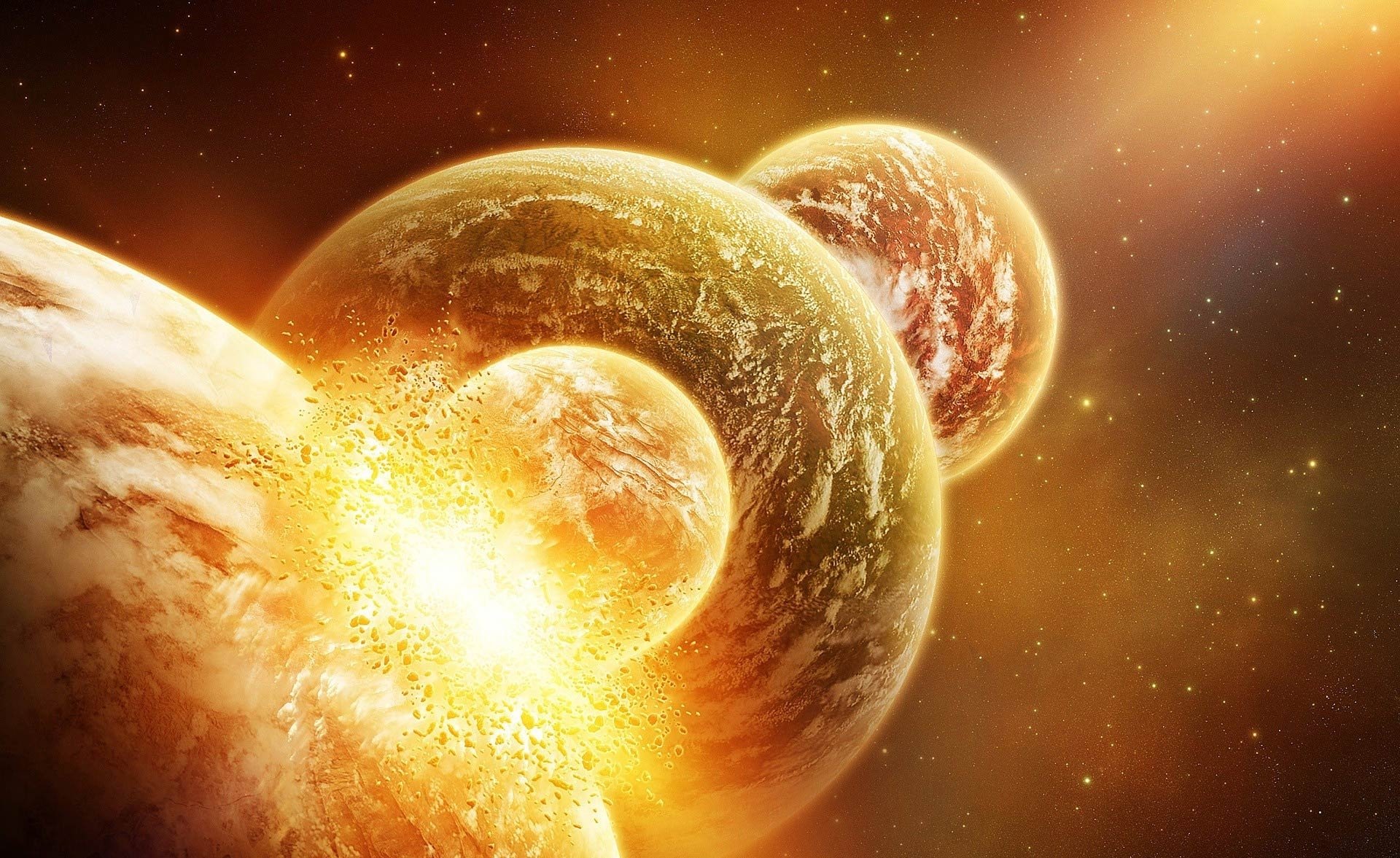 espace planètes parade des planètes étoiles explosion satellite pierres