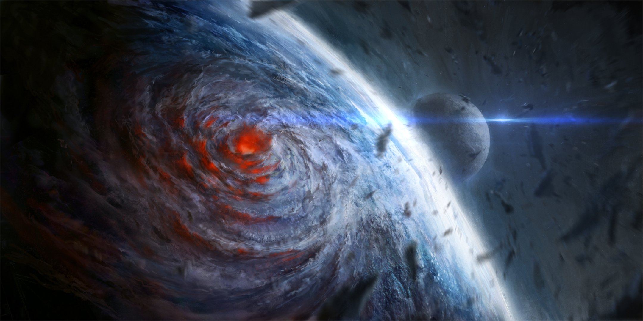 arte chriscold espacio planeta satélite piedras huracán embudo