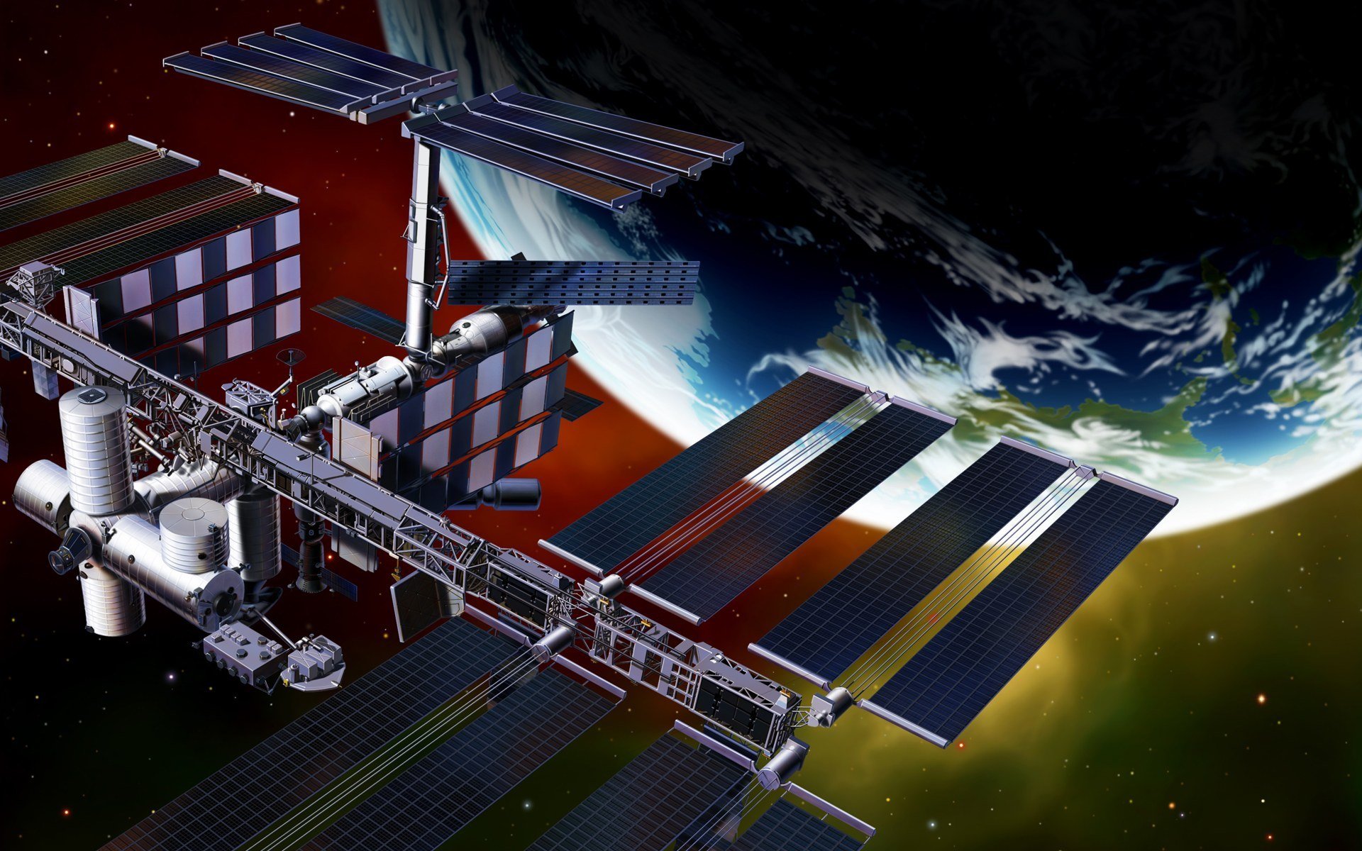 erde umlaufbahn station iss rendering grafik