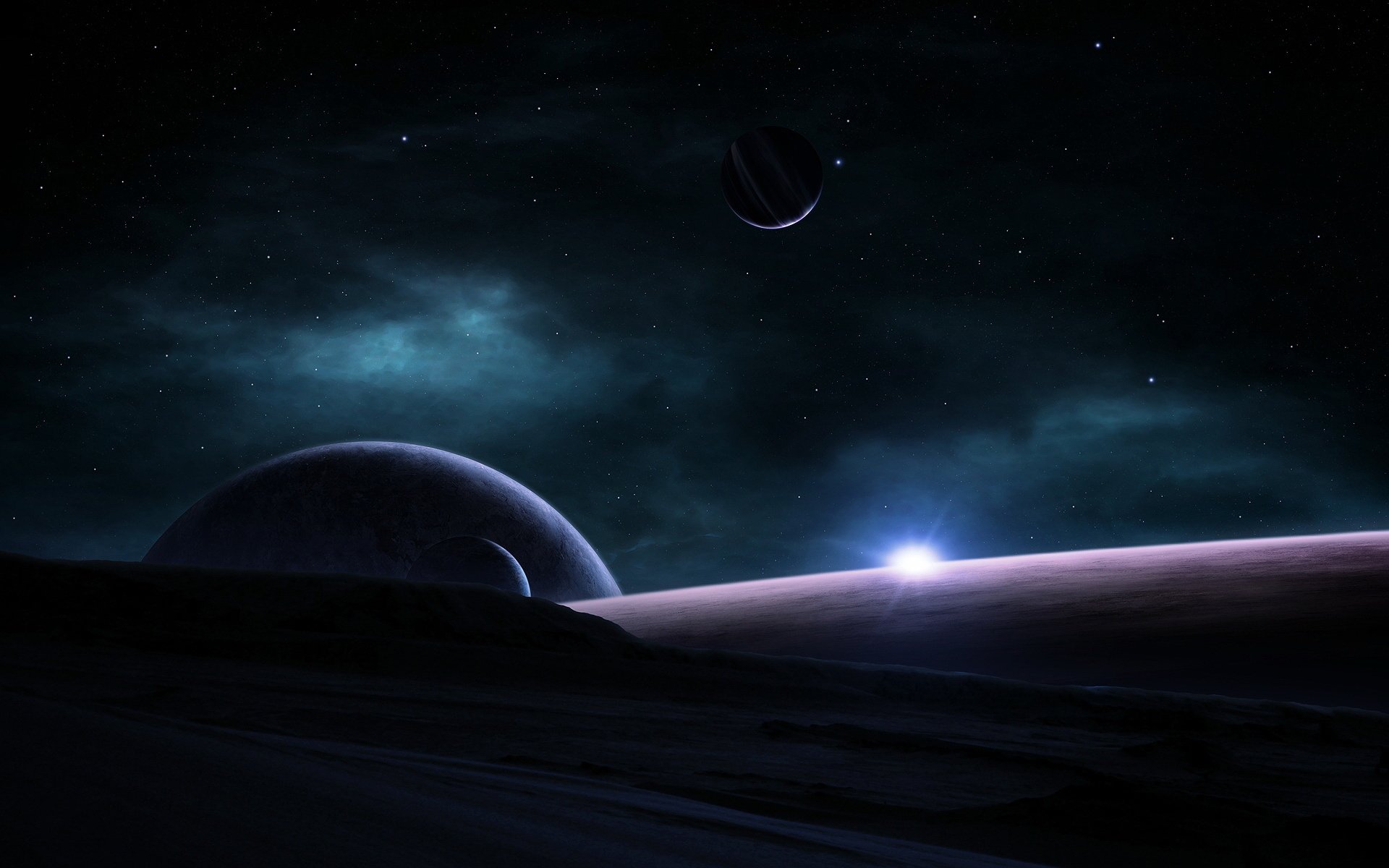 pianeti stelle alba spazio nebulosa