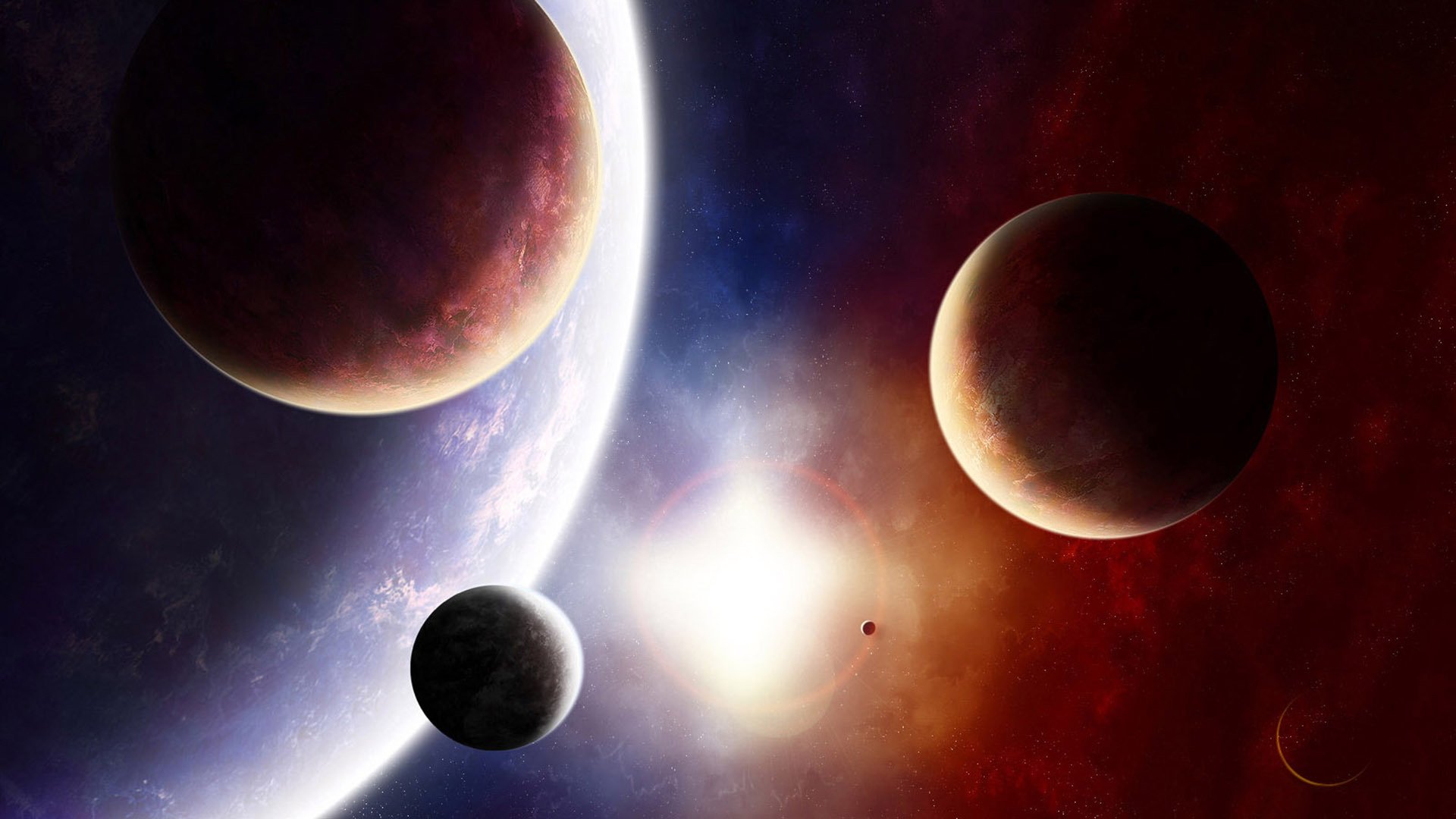 planet satellites light sun star space paint