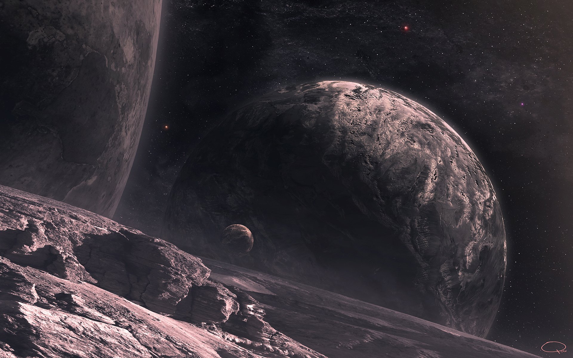 espacio planetas estrellas satélites paisaje superficie