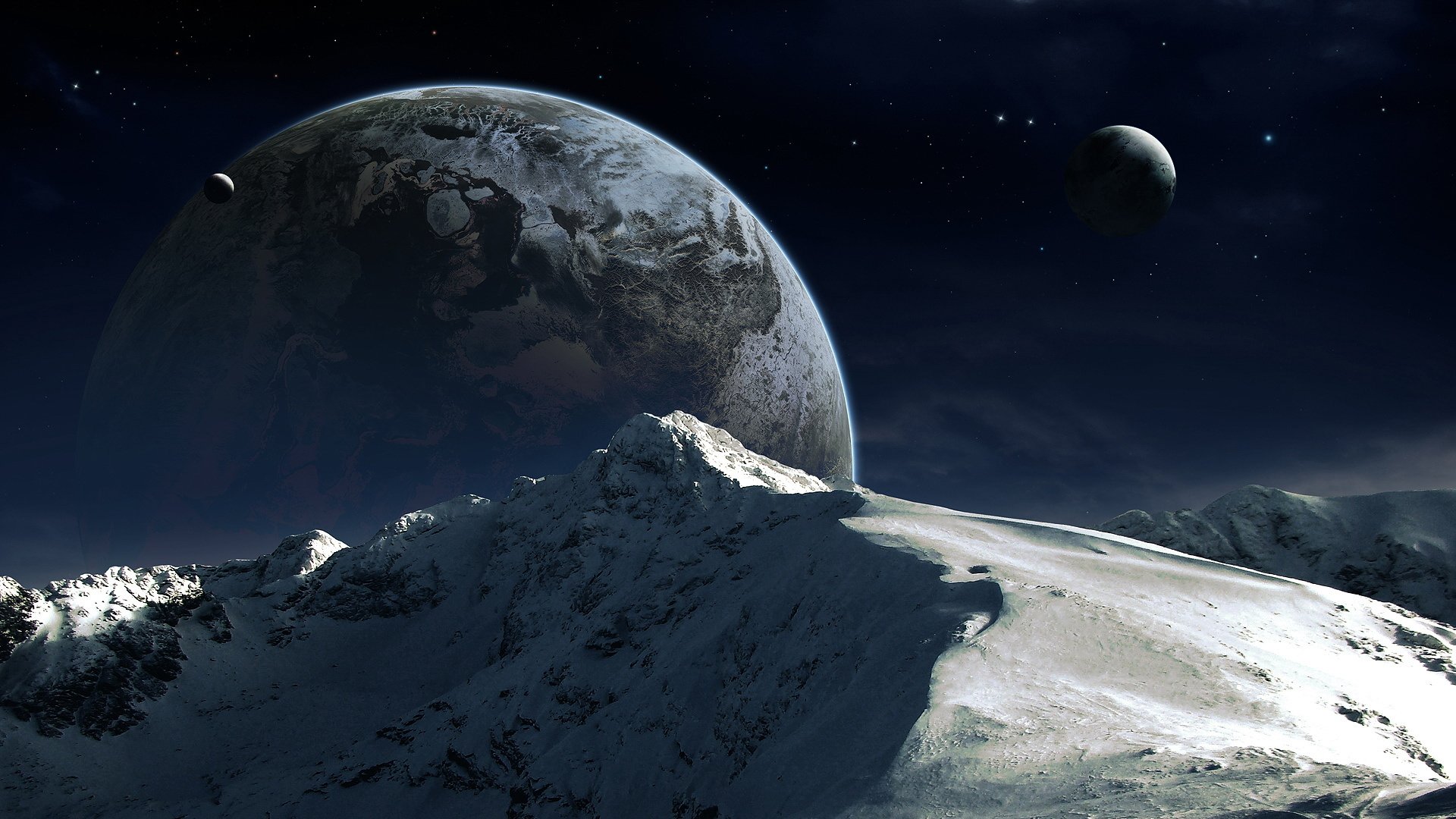 planet satellite mountain snow