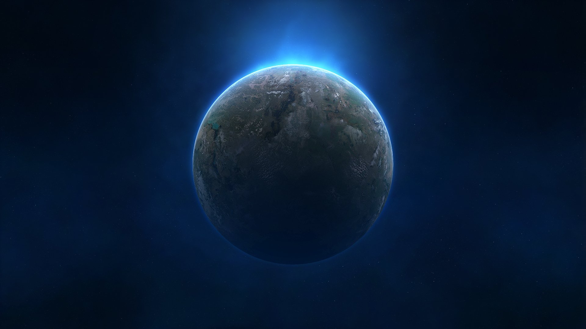 planeta estrellas azul niebla