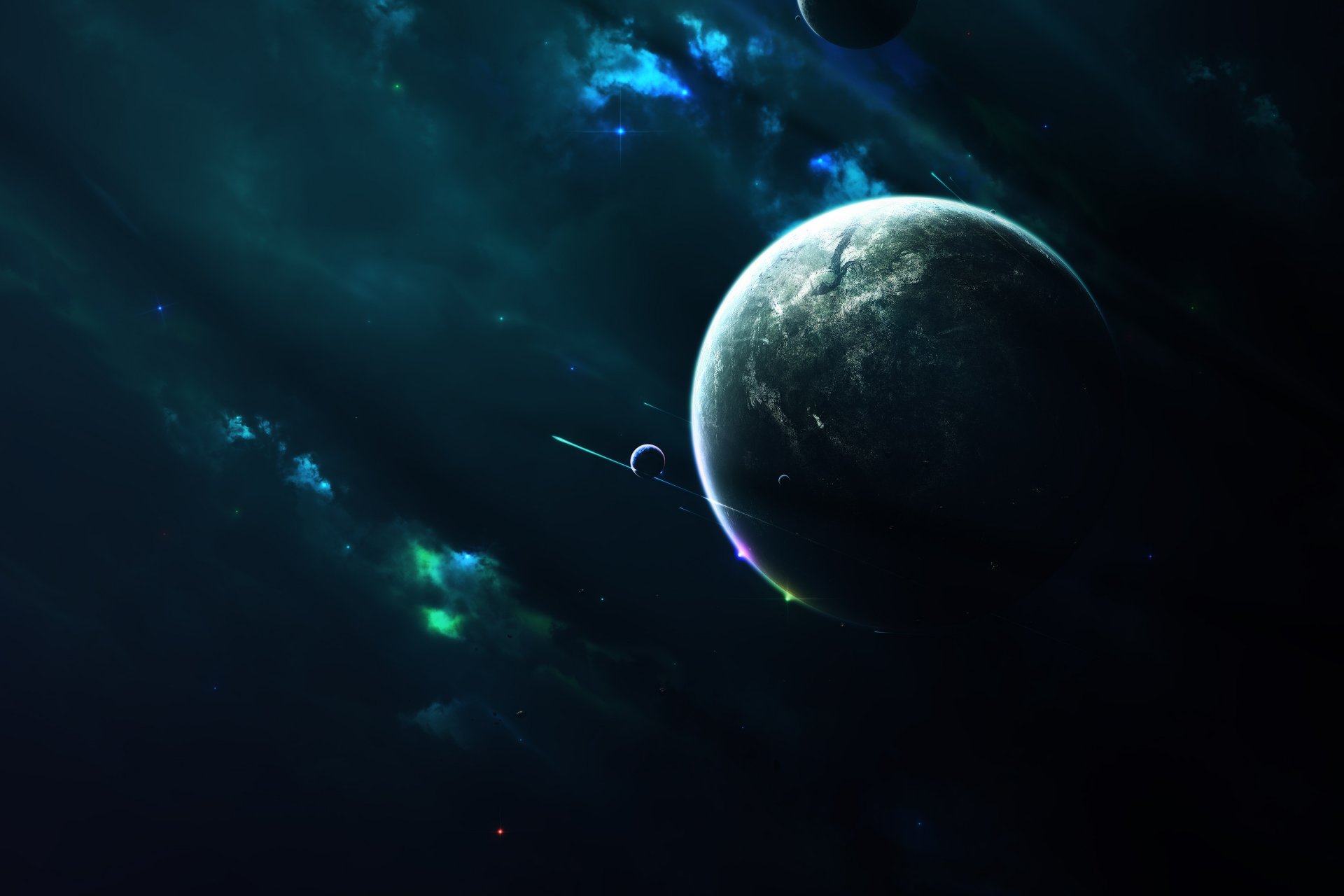 planète satellites étoiles nébuleuse lumière