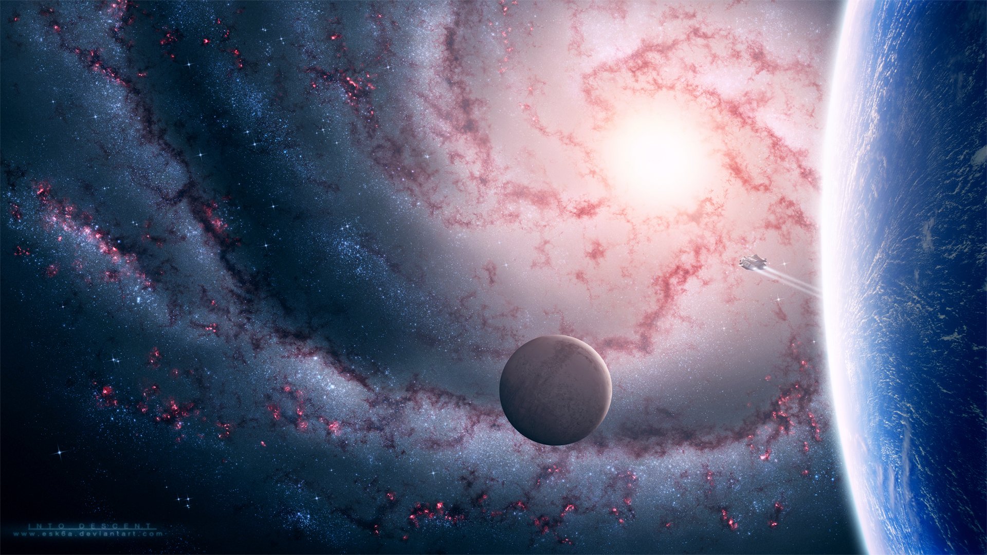 planet satellite galaxy spaceship