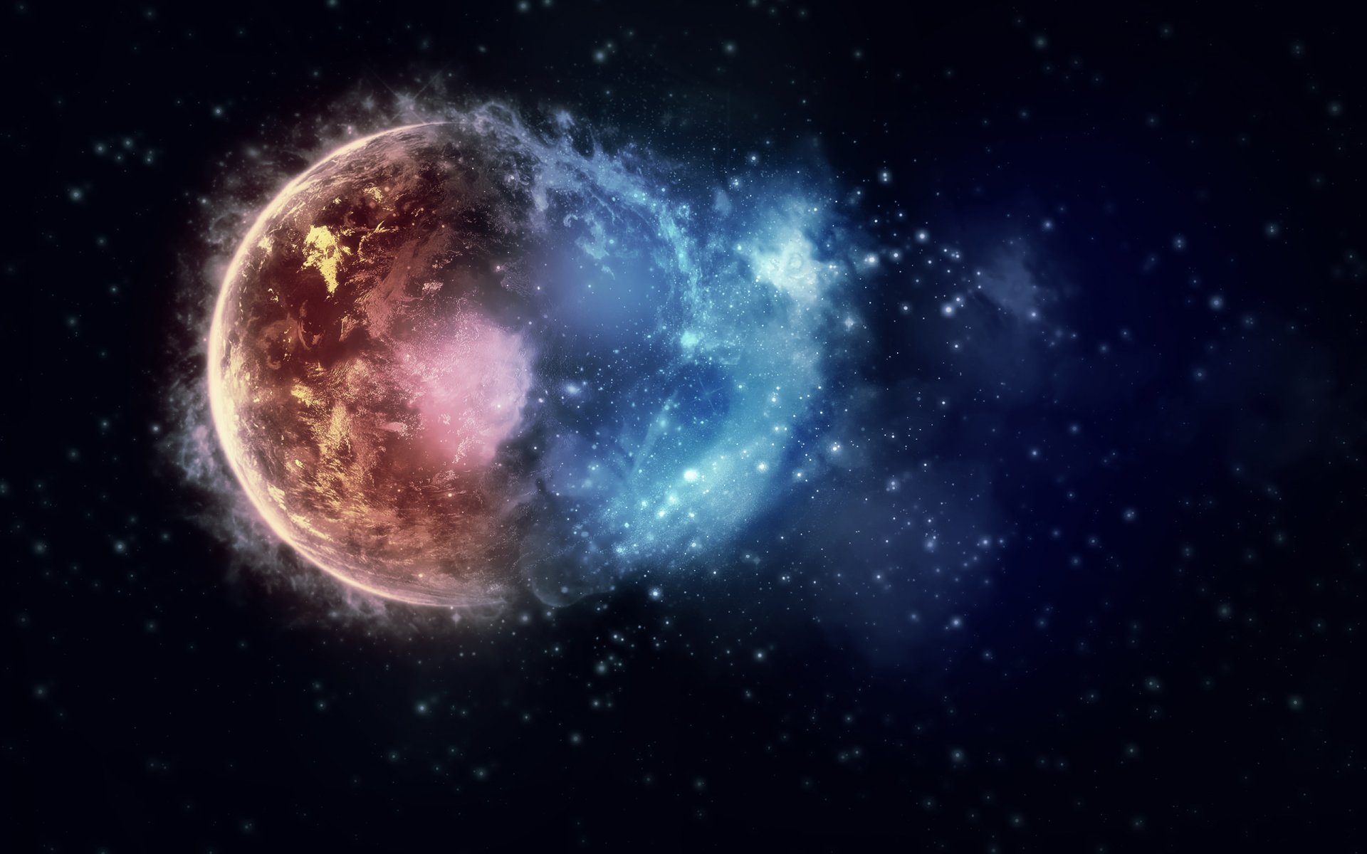 espace planètes étoiles peintures lumières explosion espace couleurs lumières 2560x1600