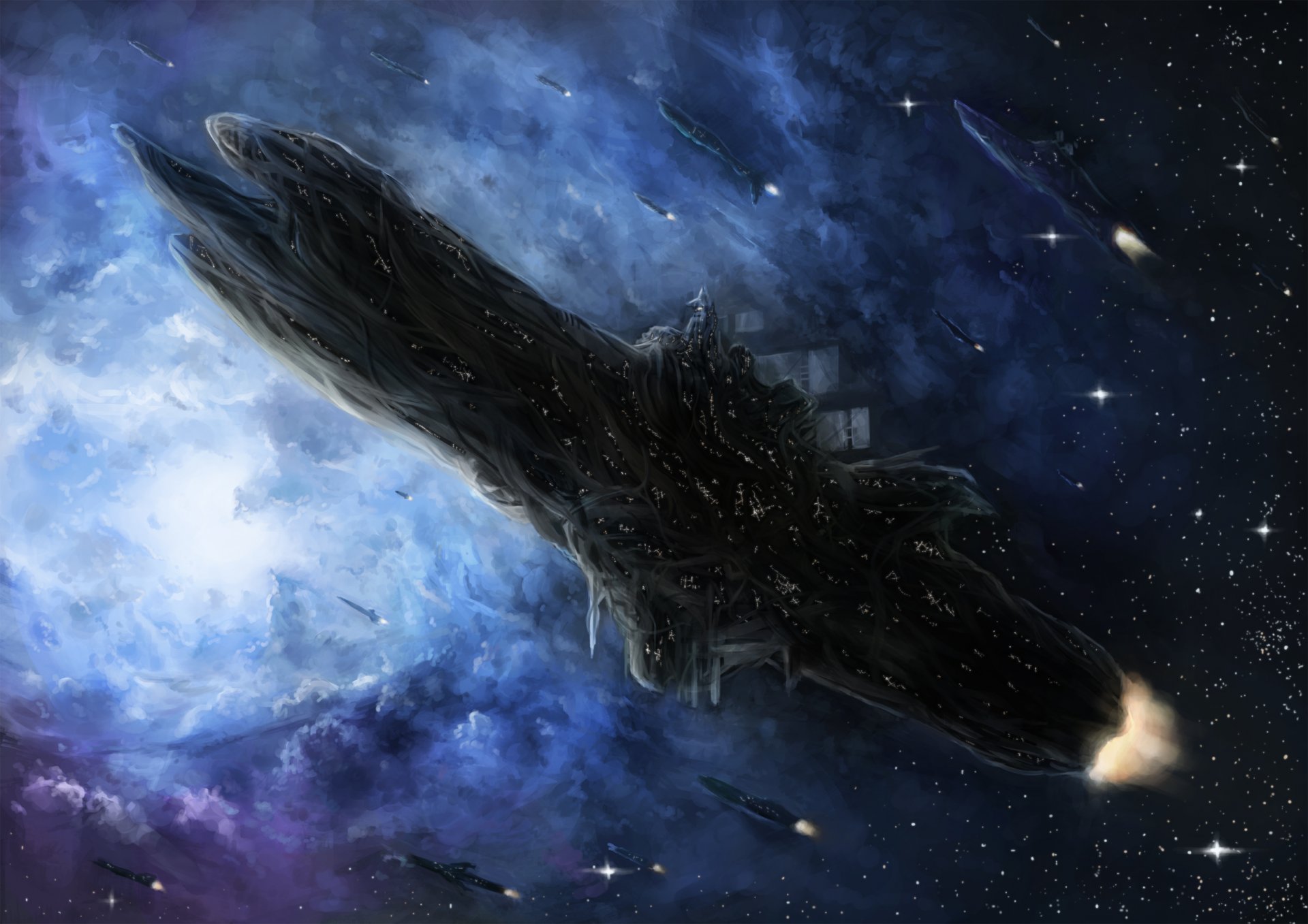 art habata espace navires étoiles nébuleuse
