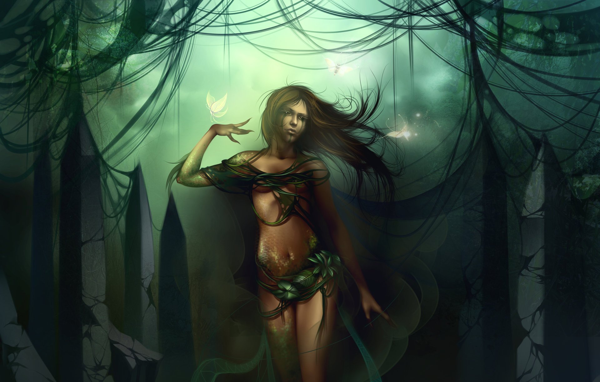 dryad scales leaves butterfly girl plant