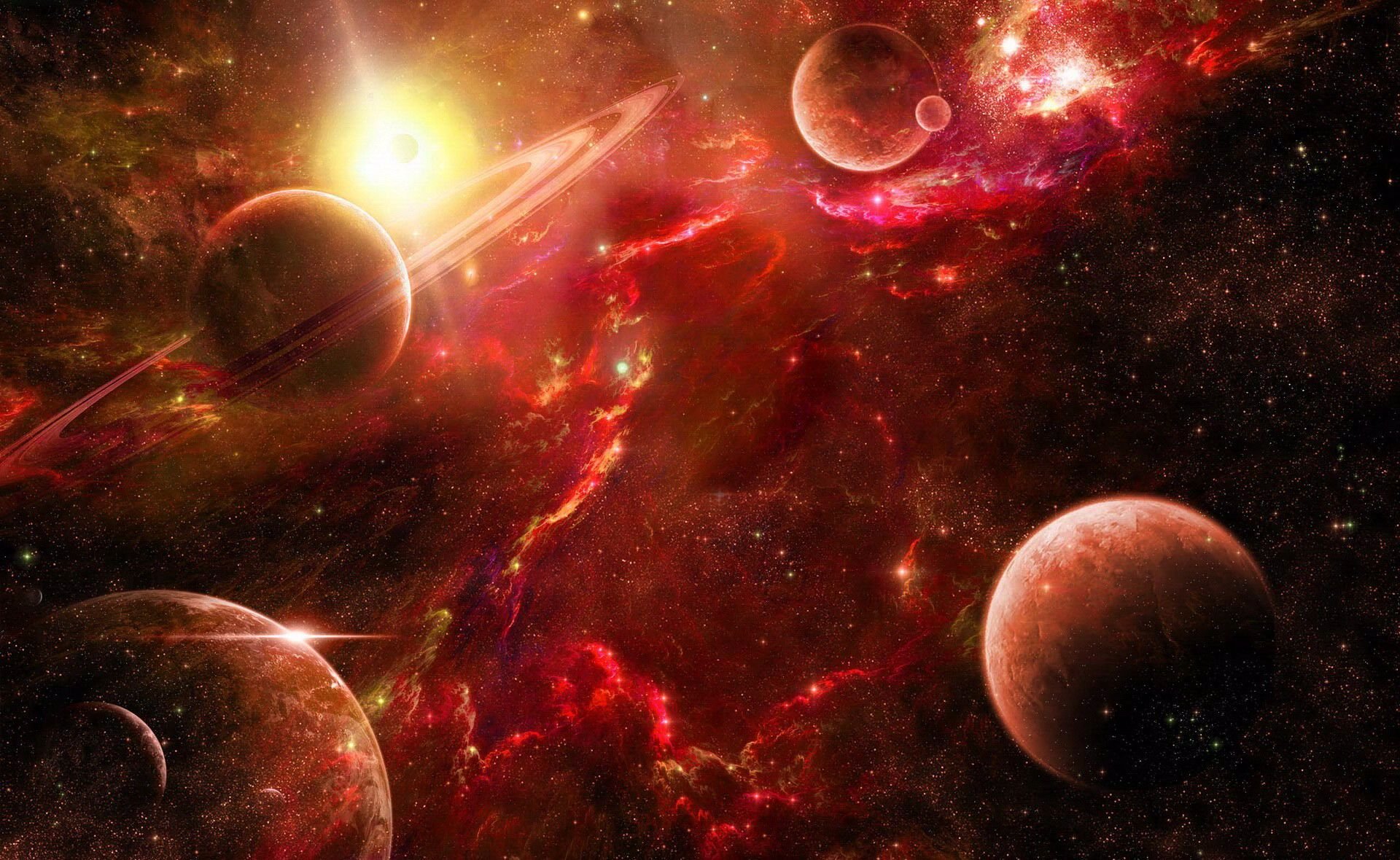 espace nébuleuse planètes étoiles rouge espace planète