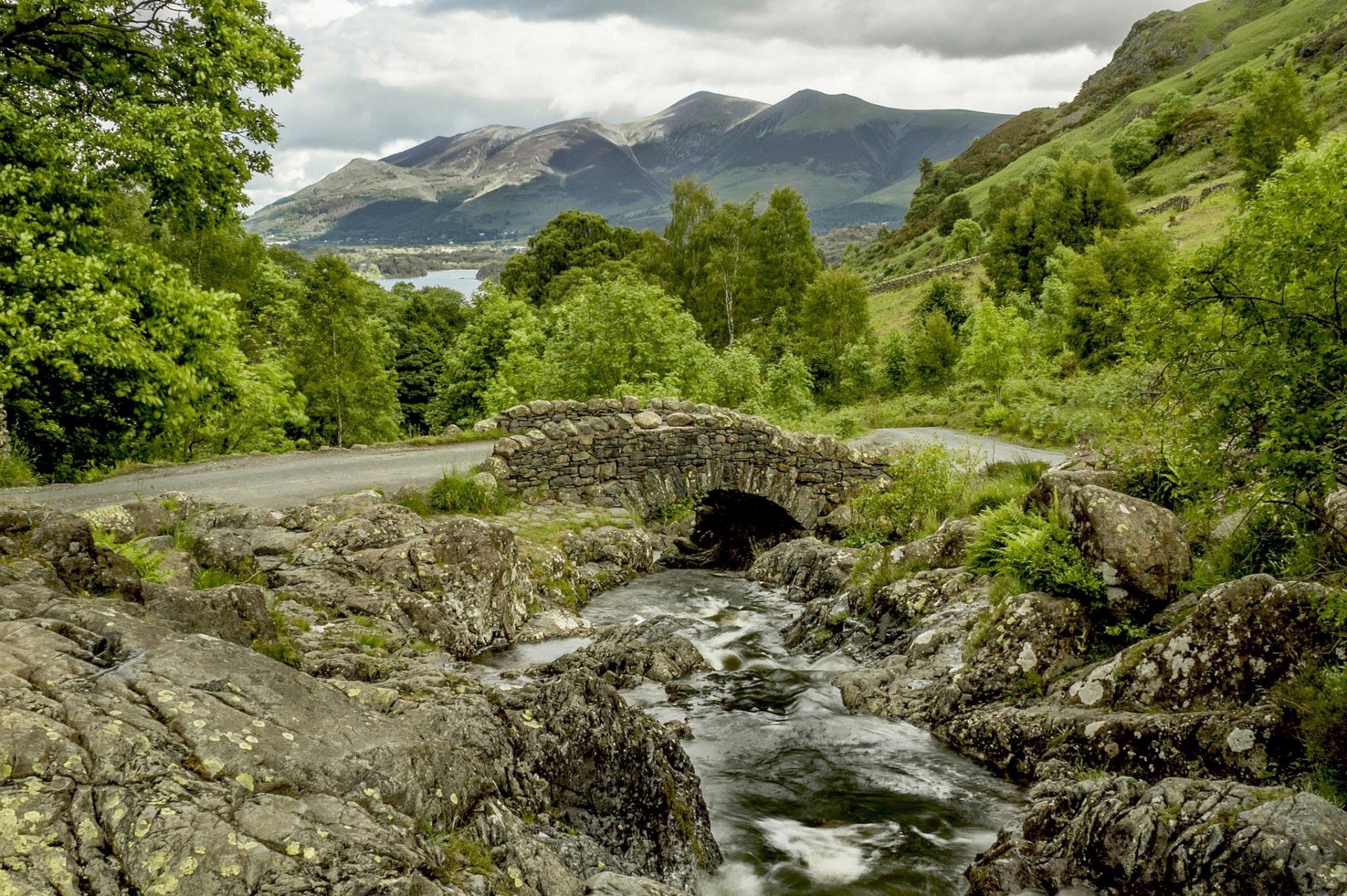 tones landscape england bridge river road mountain tree