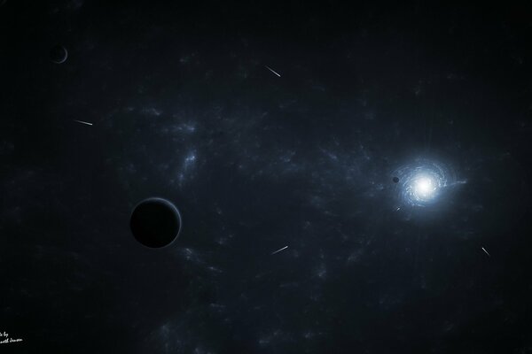 Planets and comets in infinite space