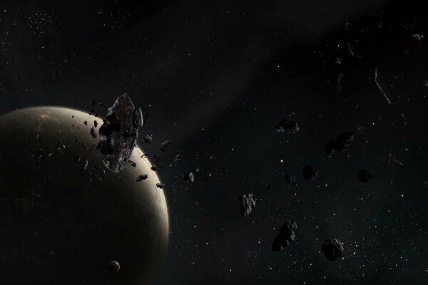 Il pianeta Luna è circondato da detriti di asteroidi e stelle