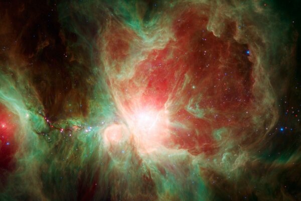 Multicolored glow of galaxies and stars in space