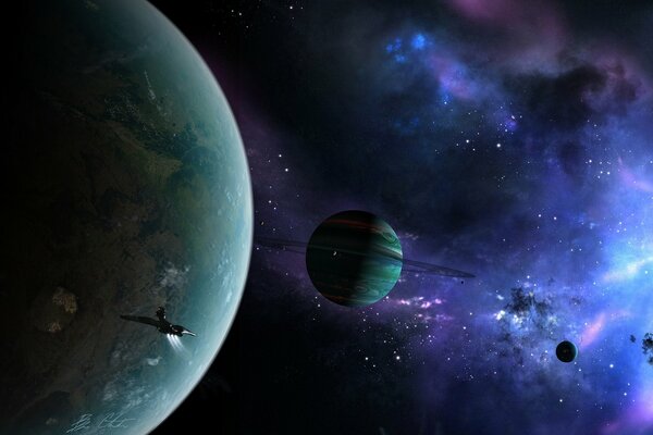 Un astronave vaga nello spazio