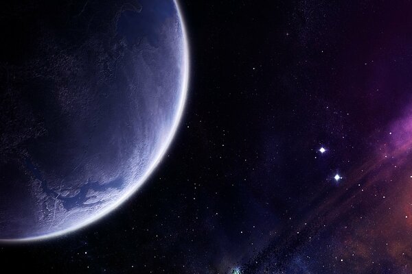 Kosmische Landschaft mit Planeten und Nebel