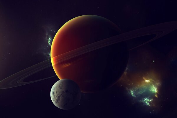 Fantastico paesaggio spaziale. Pianeta con anelli